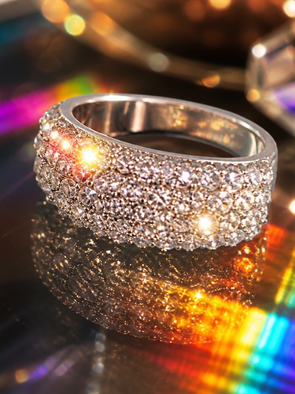 Pavé Crystal Wide Band Ring - Silver